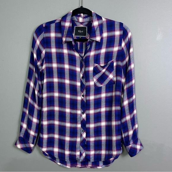 Rails shirt women's xs plaid button up flannel grunge burner blue red - Picture 1 of 7